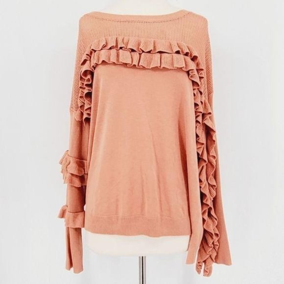 Gianni Bini Myra Salmon Peach French Twist Ruffle Long Sleeve Sweater Large 12 - Picture 5 of 11